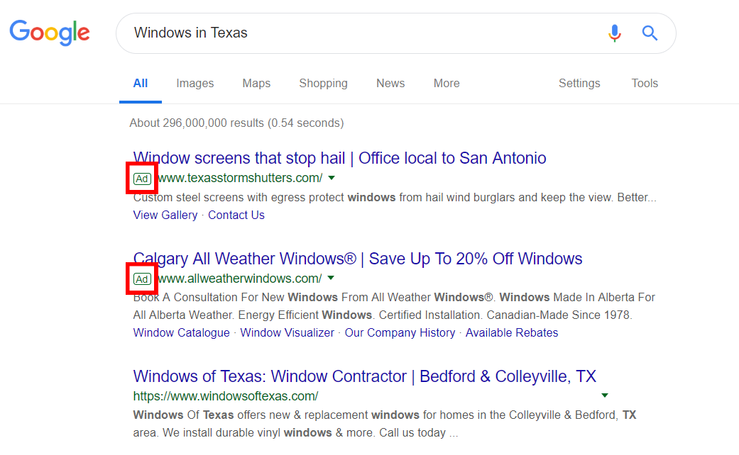 Google search ads pay per click advertising for building product companies example Google search ads pay per click advertising for building product companies example