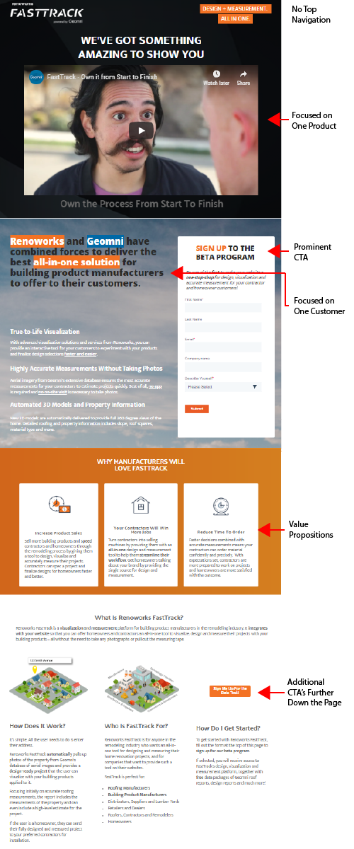 Renoworks FastTrack Powered By Geomni Landing Page Example with calls to action tutorial home measurements Renoworks FastTrack Powered By Geomni Landing Page Example with calls to action tutorial home measurements