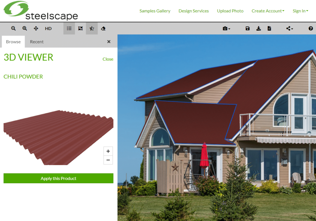 Steelscape metal roofing visualizer 3D metal roof profile viewer