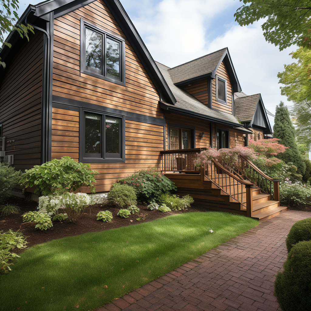 Wood grain vinyl siding on residential home