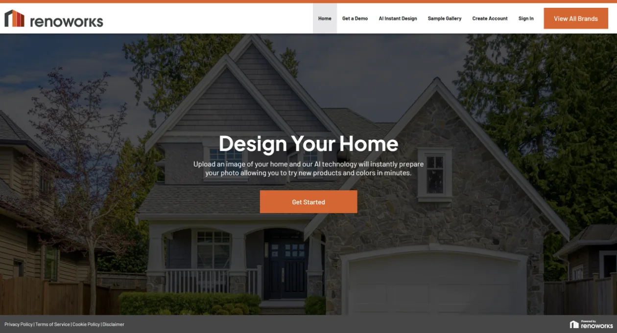 A manufacturer-branded home visualizer landing page powered by Renoworks